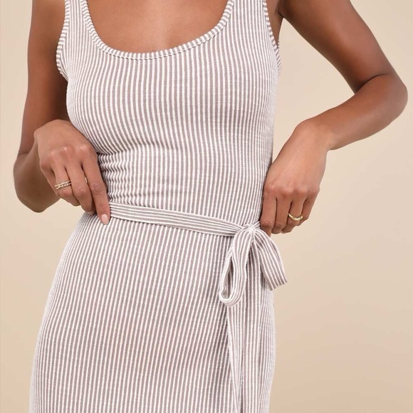 LULU'S Summer Perfection Taupe And Ivory Striped Ribbed Midi
Dress - Picture 5 of 5